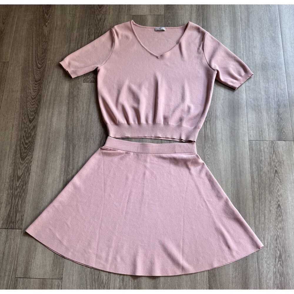 2 Set Stretch Tracksuit Tennis Skirt And Crop Top Pink Size S Y2K Mushroom
